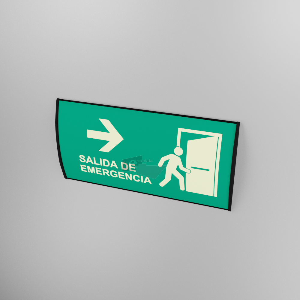 WFL39c-RD / 20 x 40 cm / Señal / letrero / protección civil / curvo / ruta de evacuación / flecha derecha / verde