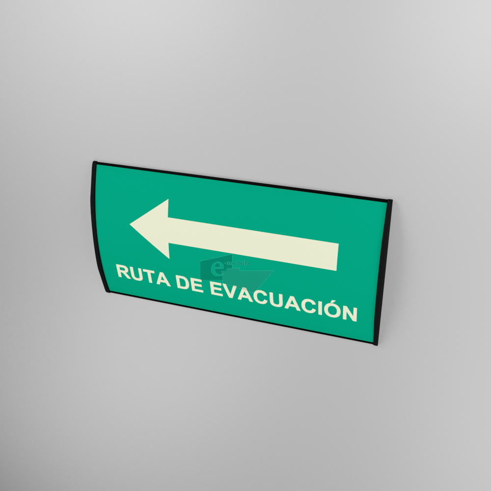 WFL39c-RI / 20 x 40 cm / Señal / letrero / protección civil / curvo / ruta de evacuación / flecha izquierda / verde