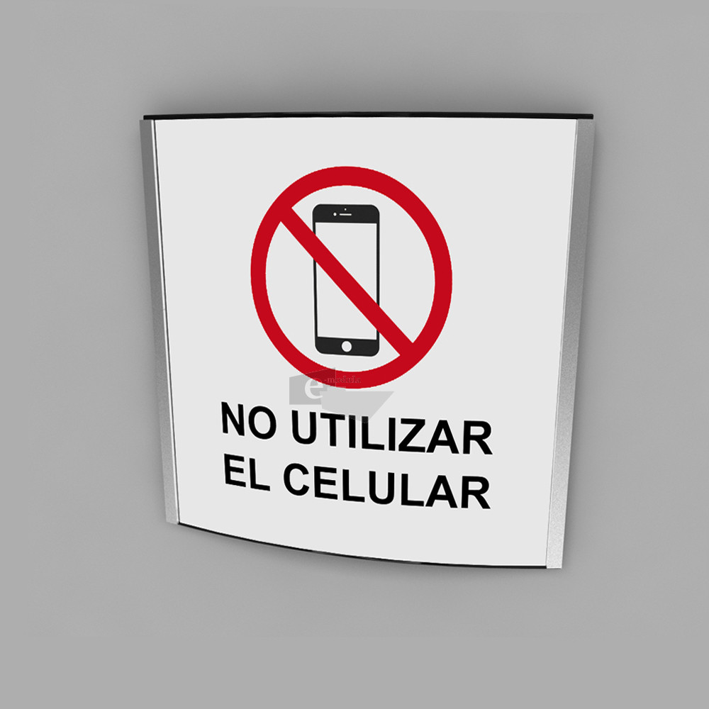 20x20cm / No utilizar el celular / señal / letrero / protección civil / curvo / fondo blanco