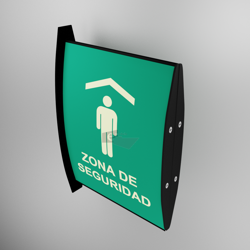 Señal / letrero / protección civil / curvo / Zona de seguridad / Fotoluminicente