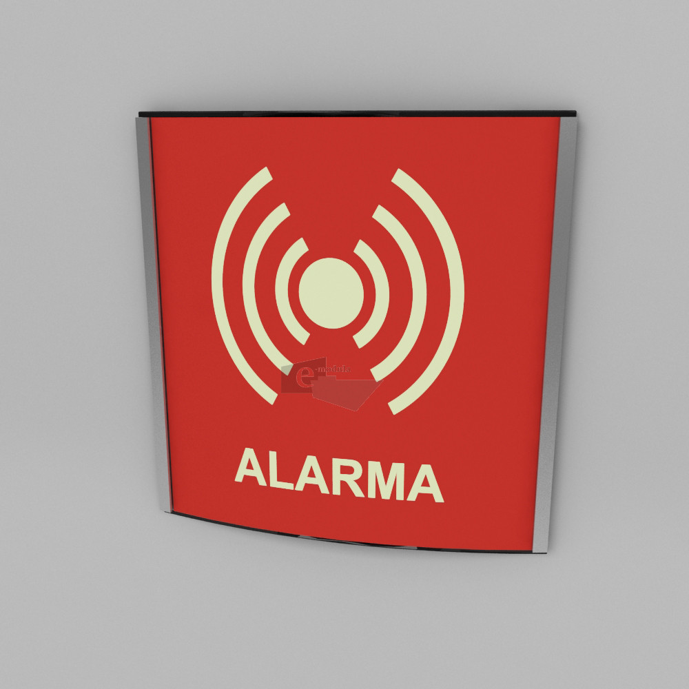 15x15cm / alarma / fotoluminicente / señal / letrero / protección civil / curvo / rojo
