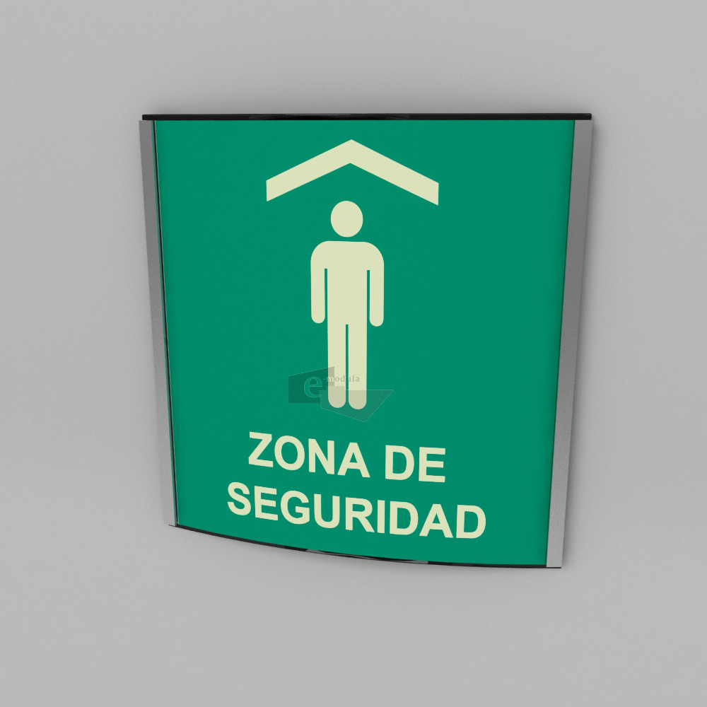 15x15cm / Zona de seguridad / Fotoluminicente / señal / letrero / protección civil / curvo