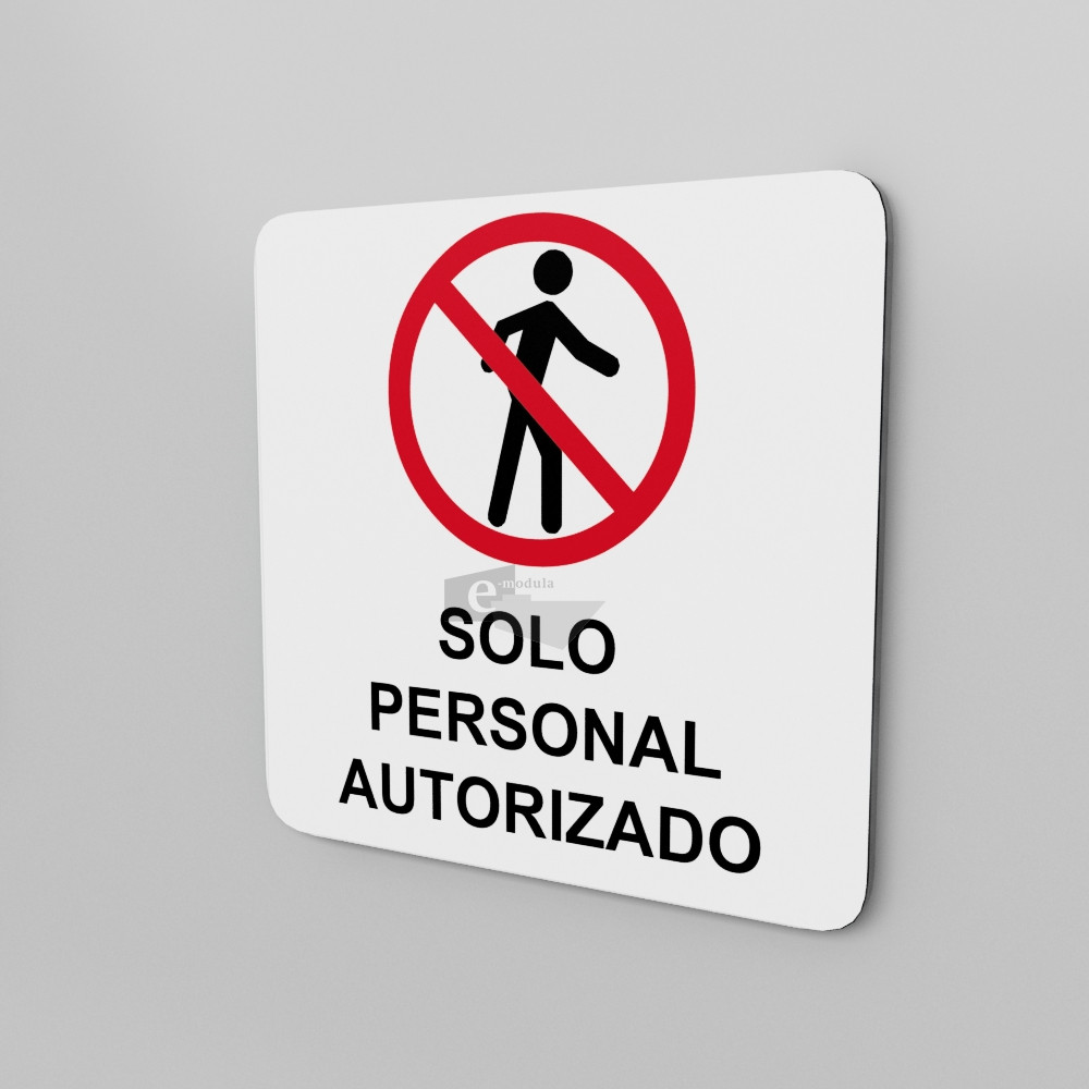20x20cm / solo personal autorizado / Señal / letrero / protección civil / fondo blanco