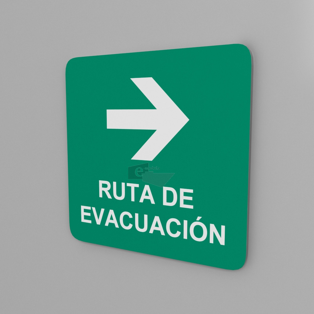 15x15cm / ruta de evacuación flecha derecha / Señal / letrero / protección civil / verde