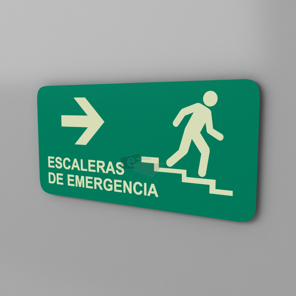 30x20cm / letrero / protección civil / escaleras de emergencia derecha / verde / fotoluminicente