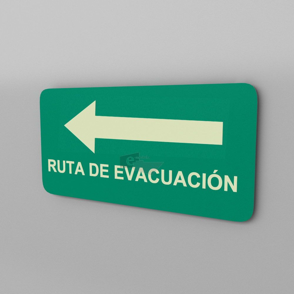 50 x 33.33 cm/ ruta de evacuación izquierda / fotoluminicente / señal / letrero / protección civil / verde