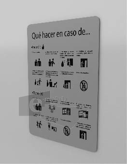 30x20cm / que hacer en caso de / Señal / letrero / protección civil / gris
