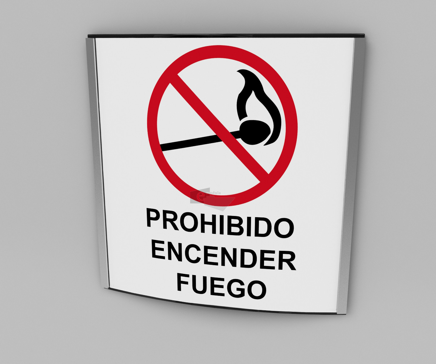 20X20cm / prohibido encender fuego / señal / letrero / protección civil / curvo / fondo blanco