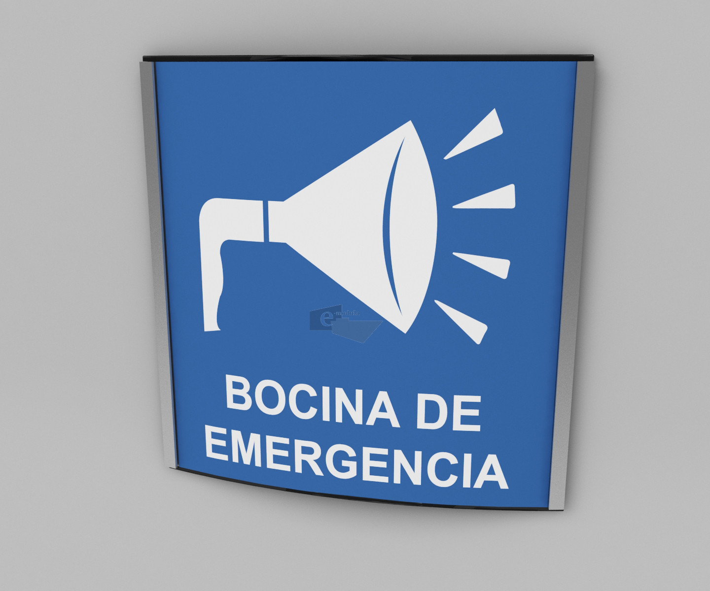 20x20cm / bocina de emergencia / señal / letrero / protección civil / curvo / blanco con fondo azul