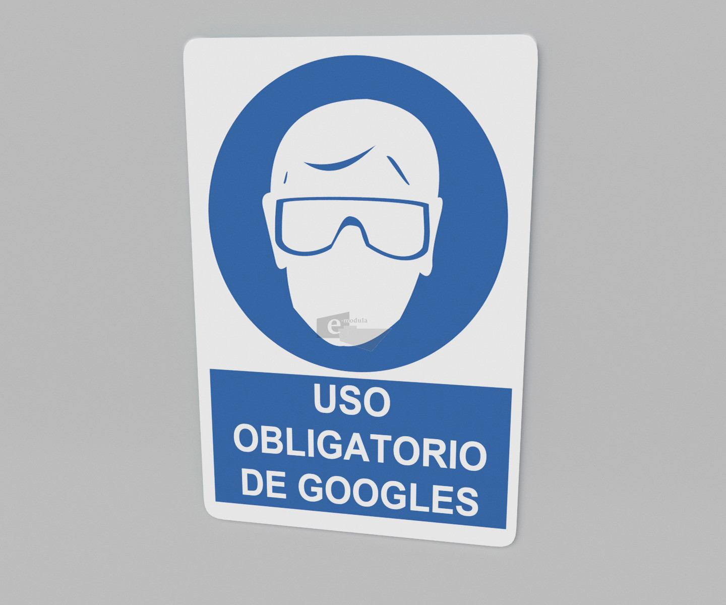 20x30cm / uso obligatorio de googles / señal / letrero / protección civil / azul fondo blanco
