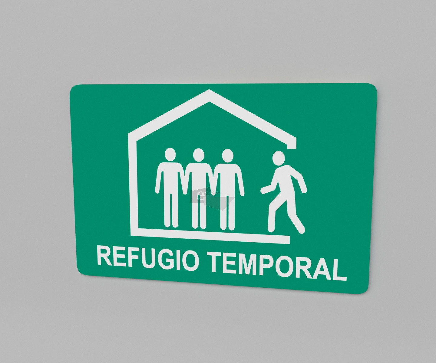 33.33 x 50 cm/ refugio temporal / señal / letrero / protección civil / verde