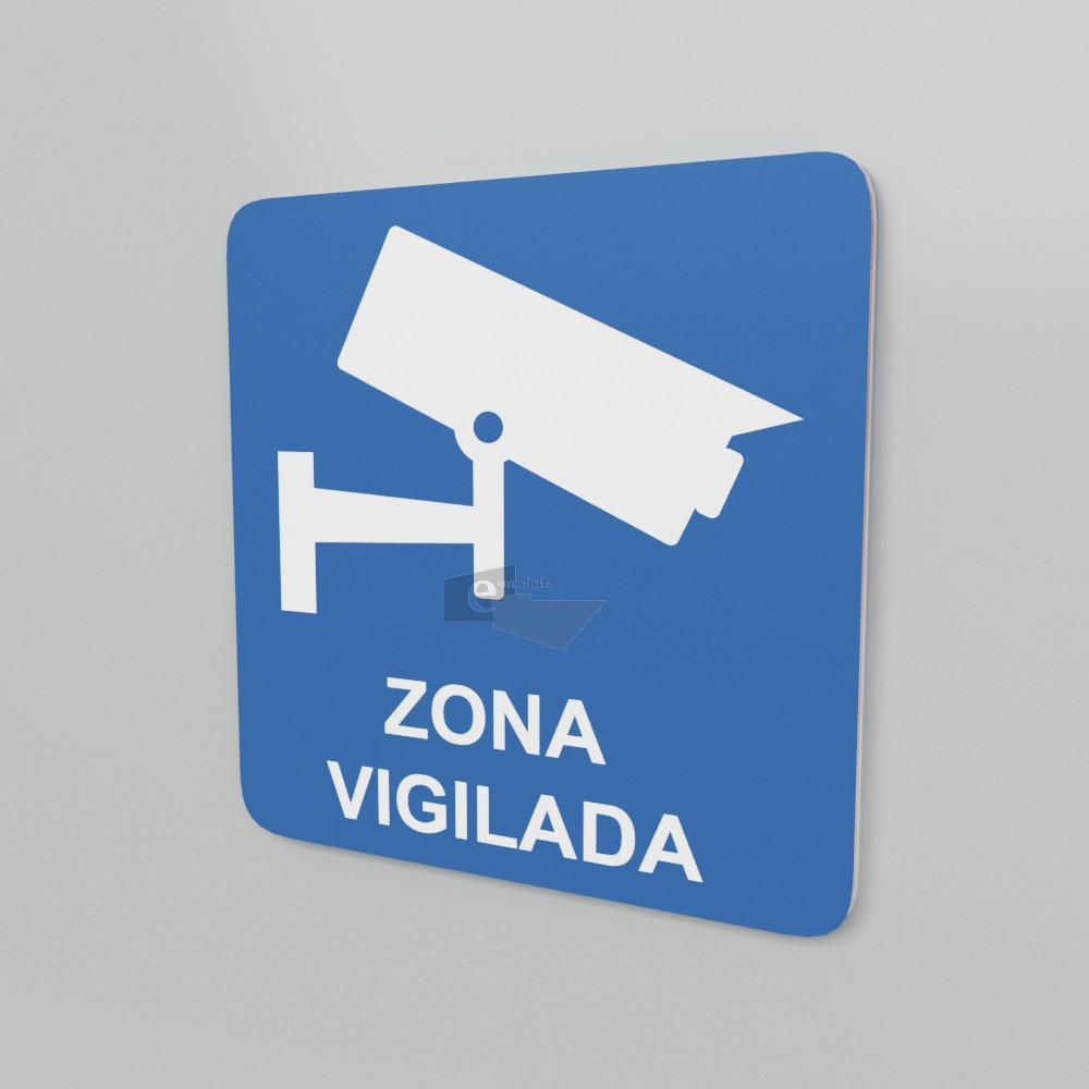 20x20cm / zona vigilada / señal / letrero / protección civil / azul
