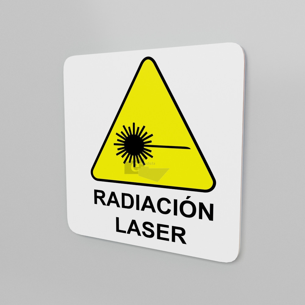 15x15cm / radiación láser / letrero / protección civil / fondo blanco