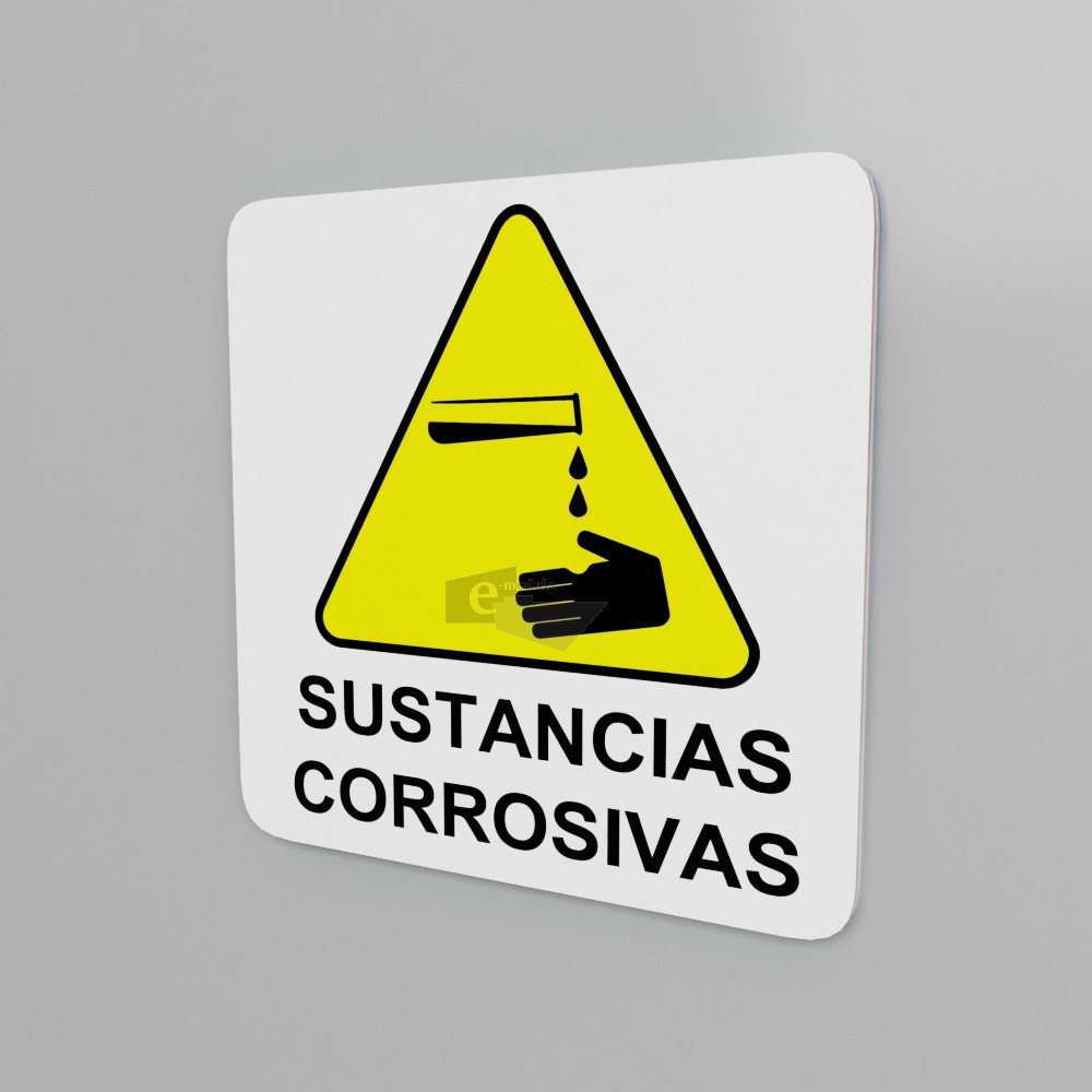 15x15cm / sustancias corrosivas / Señal / letrero / protección civil / fondo blanco