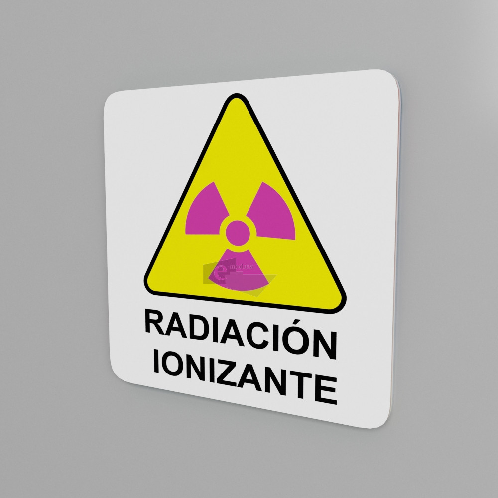 15x15cm / protección civil / Señal / letrero / radiación ionizante / fondo blanco