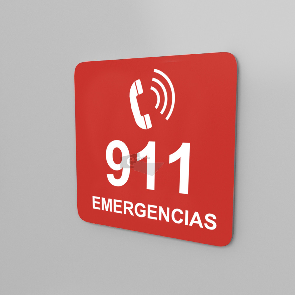 15x15cm / 911 emergencias / Señal / letrero / protección civil / rojo