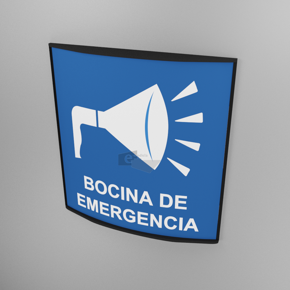 15x15cm / bocina de emergencia / señal / letrero / protección civil / curvo / blanco con fondo azul