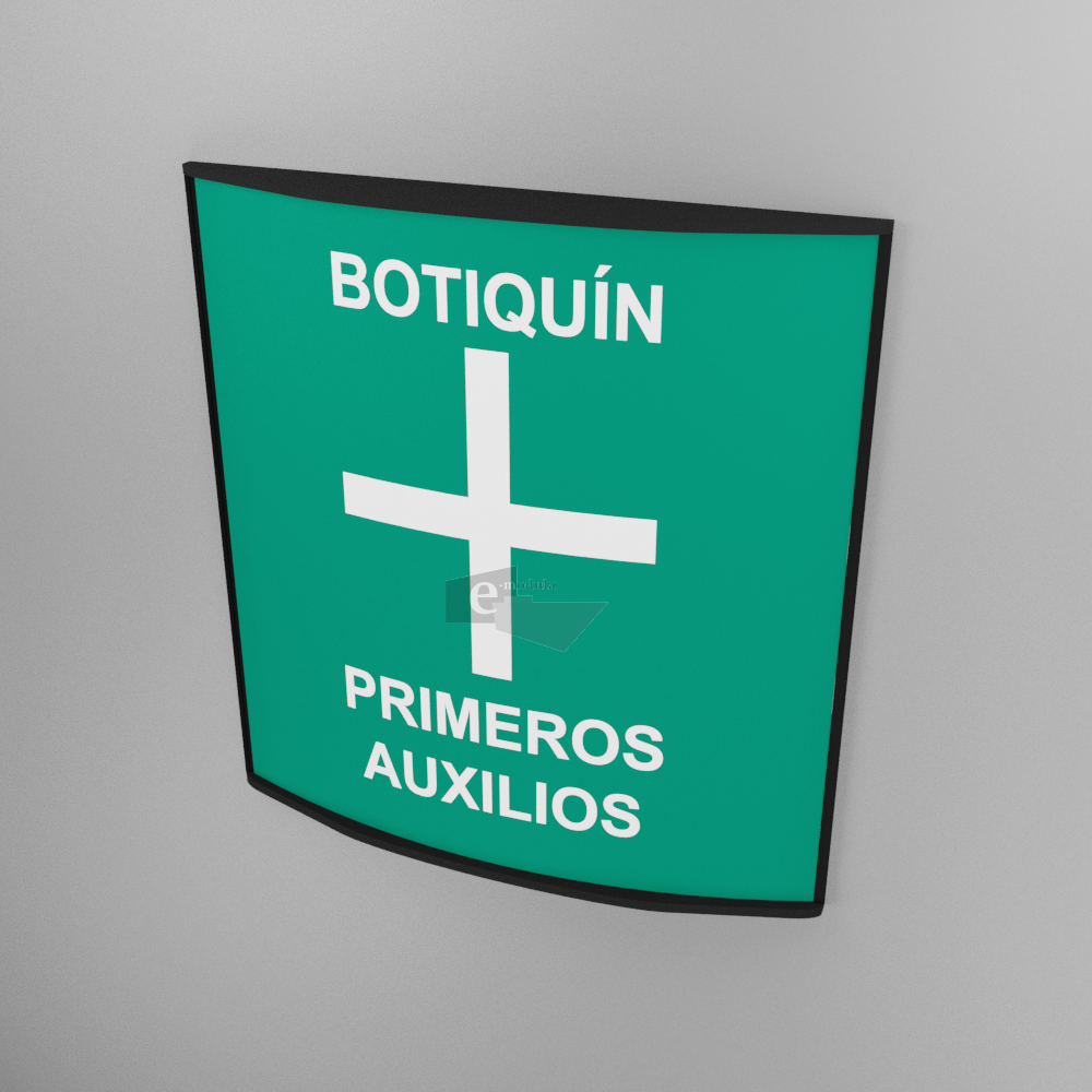 15x15cm / Botiquín primeros auxilios / señal / letrero / protección civil / curvo / verde