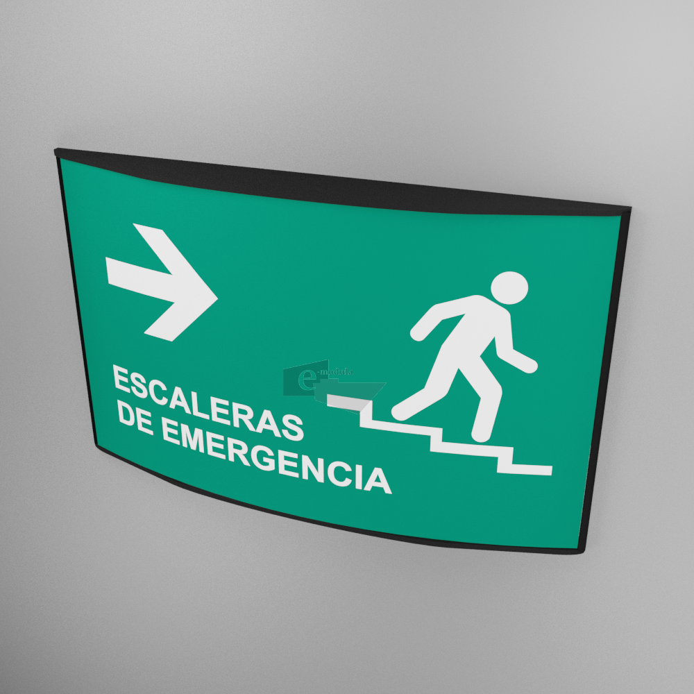 20x30cm / Escalera de emergencia derecha / señal / letrero / protección civil / curvo / verde
