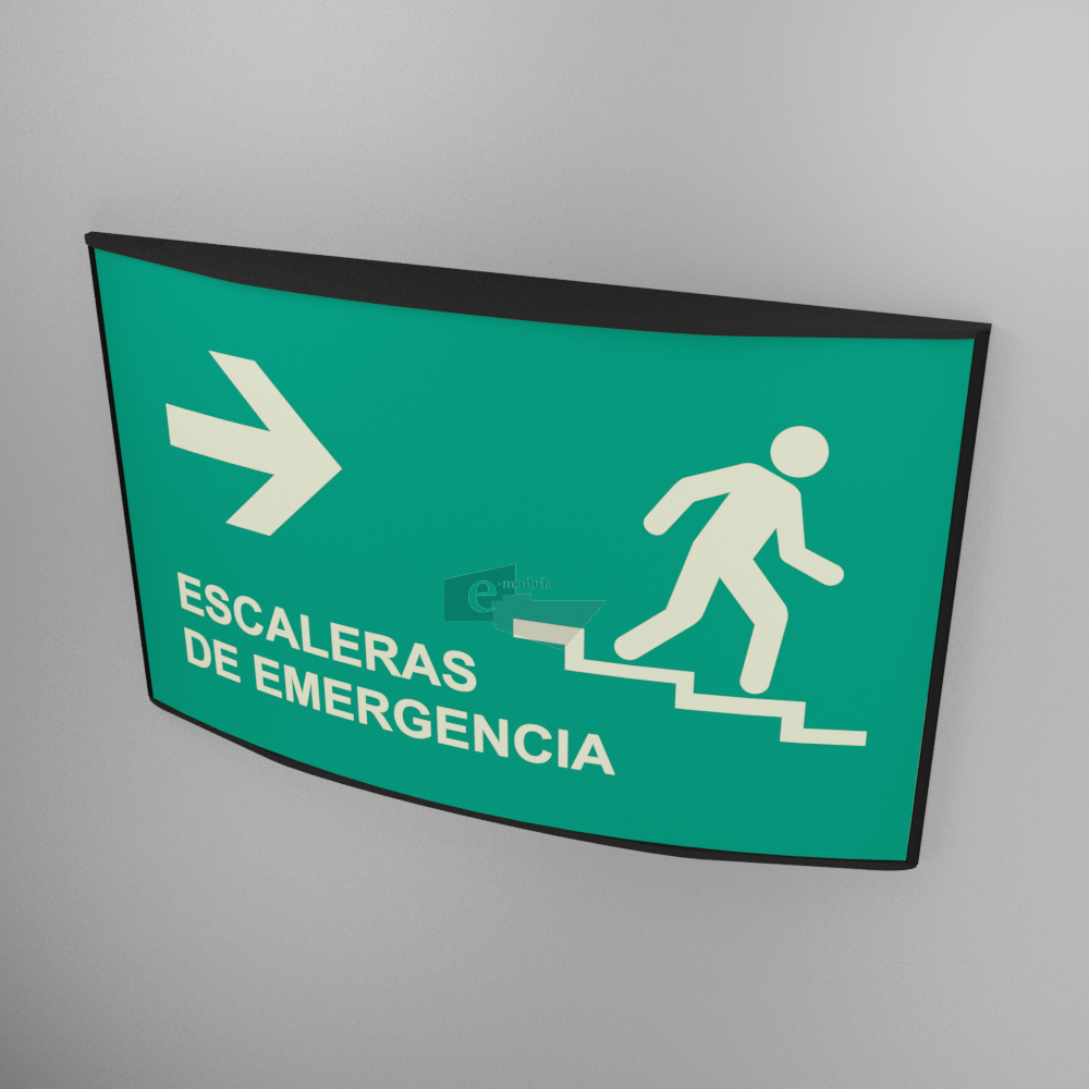 20x30cm / Escalera de emergencia izquierda / fotoluminicente / señal / letrero / protección civil / curvo / verde