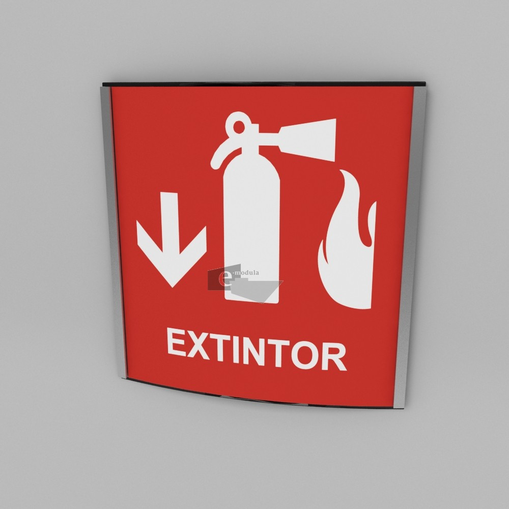 20x20cm / extintor / señal / letrero / protección civil / curvo / rojo