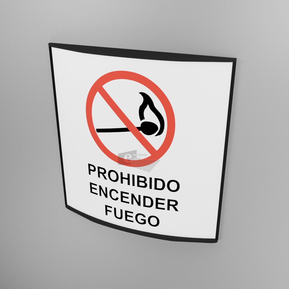 20X20cm / prohibido encender fuego / señal / letrero / protección civil / curvo / fondo blanco