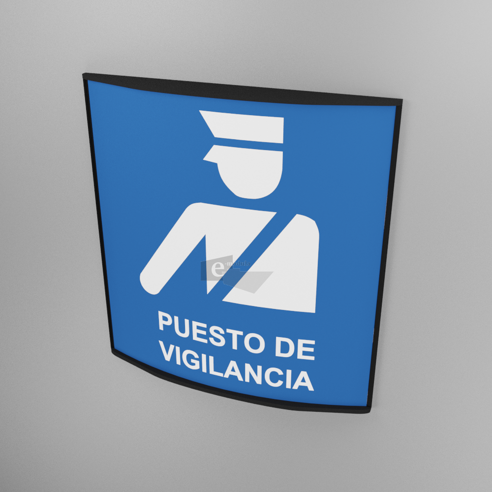 15x15cm / puesto de vigilancia / señal / letrero / protección civil / curvo / blanco con fondo azul