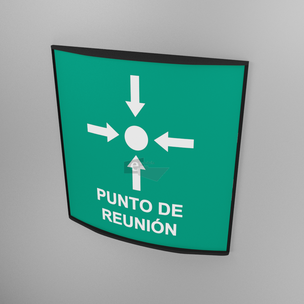 20x20cm / punto de reunion / señal / letrero / protección civil / curvo / verde
