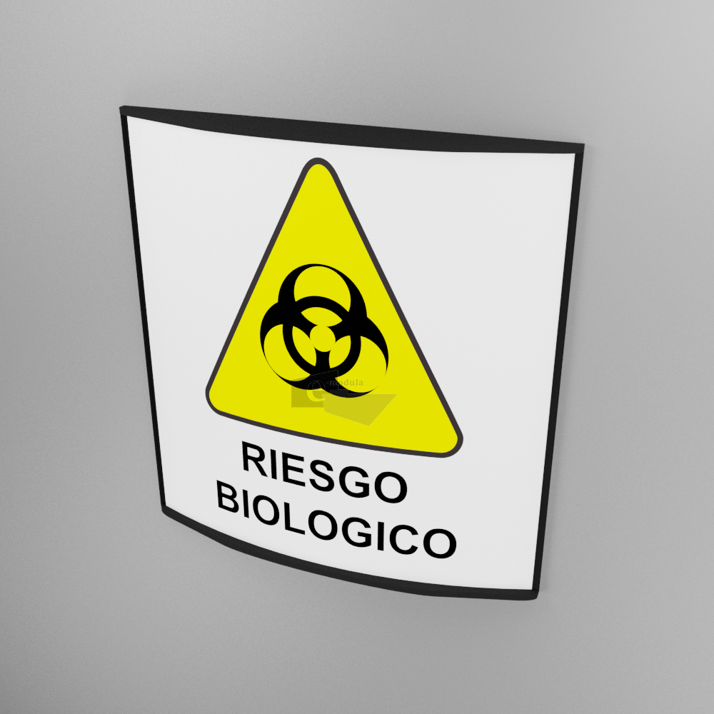 20X20cm / Riesgo biologico / señal / letrero / protección civil / curvo / amarillo fondo blanco