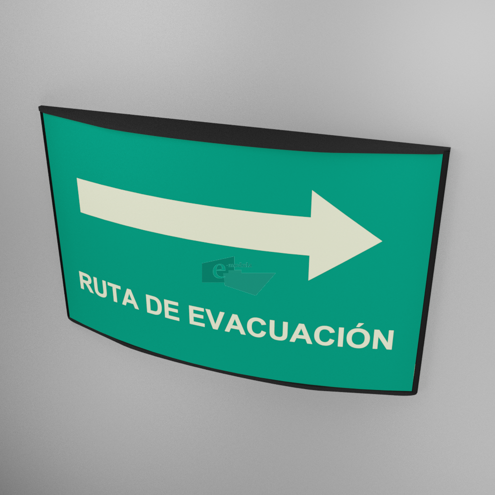 20x30cm / Ruta de evacuación derecha / fotoluminicente / señal / letrero / protección civil / curvo / verde