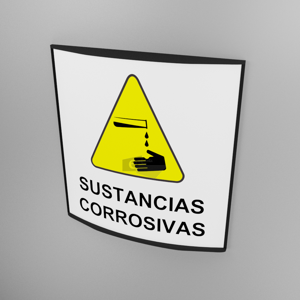 20x20cm / Sustancias corrosivas / señal / letrero / protección civil / curvo / amarillo fondo blanco