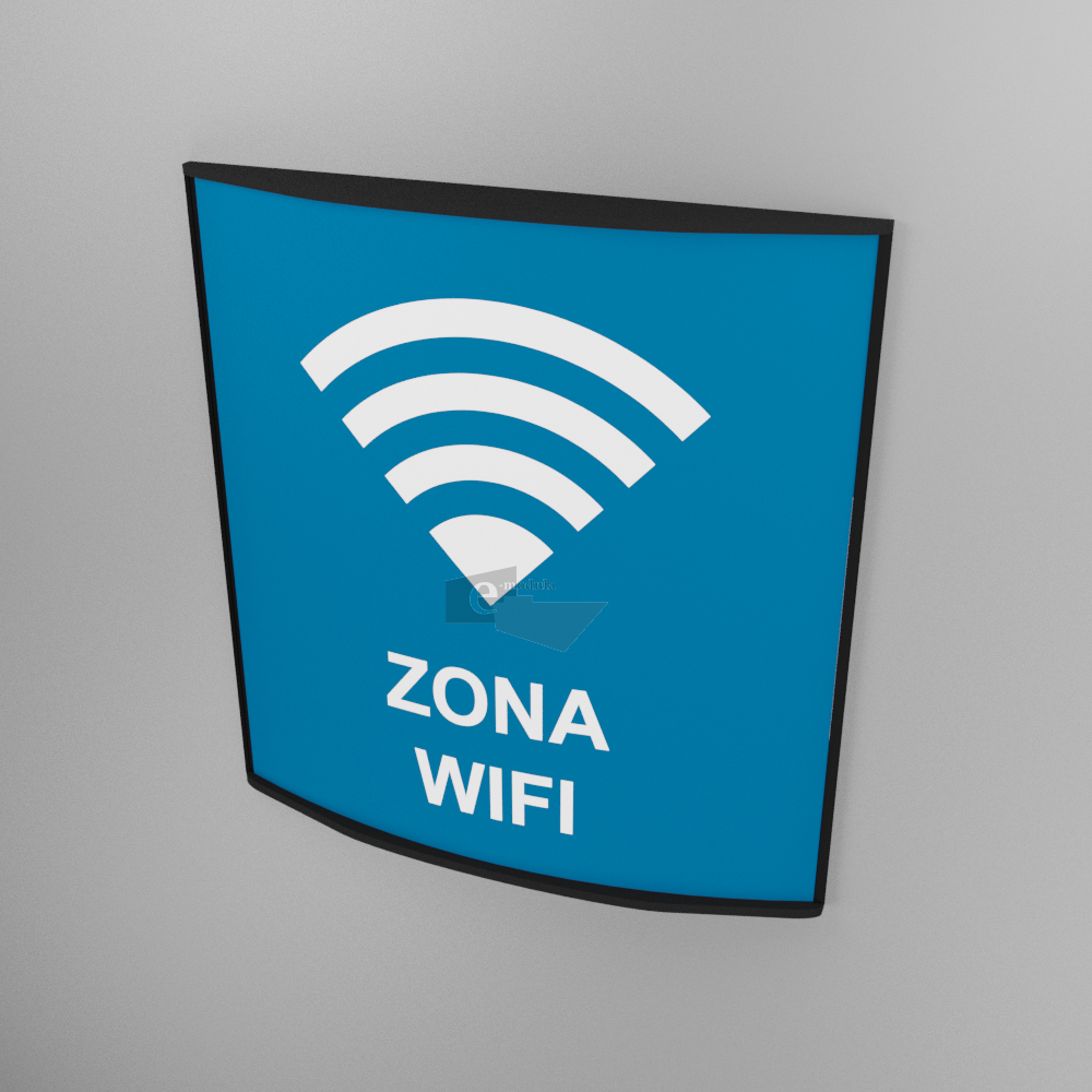 20x20cm / zona wifi / señal / letrero / protección civil / curvo / blanco con fondo azul
