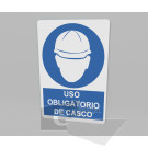 20x30cm / uso obligatorio de casco / señal / letrero / protección civil / azul fondo blanco