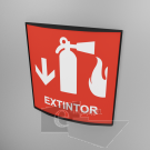 20x20cm / extintor / señal / letrero / protección civil / curvo / rojo