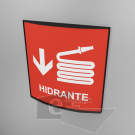 20x20cm / hidrante / señal / letrero / protección civil / curvo / rojo